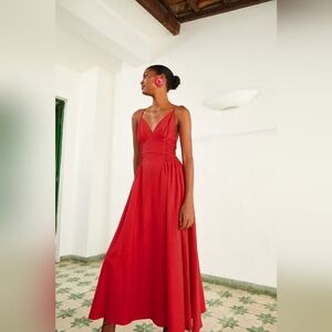 Farm rio Linen-Blend Lace-Up Midi-Dress red sz L,XL BNWT